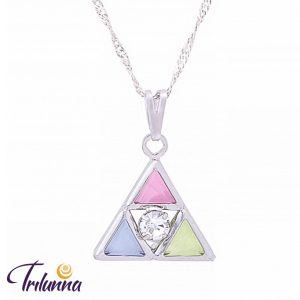 Gargantilha Triângulo Pedras Coloridas 20mm Prata