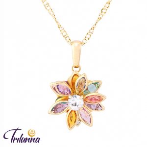 Gargantilha Flor Colorida 15mm Dourada