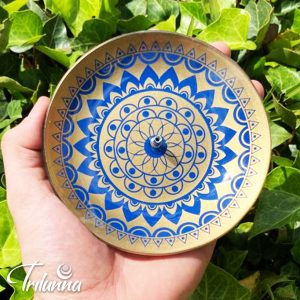 Incensário Vidro 13cm - Mandala Dourado/Azul