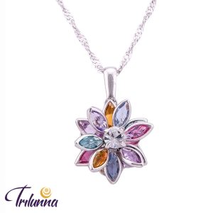 Gargantilha Flor Colorida 15mm Prata