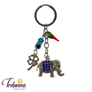 Chaveiro Olho Grego Elefante C/Trevo E Pimenta
