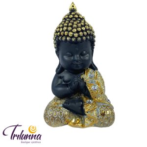 Estátua Decorativa 11Cm Buda Tibetano Dourado E Preto Mod2