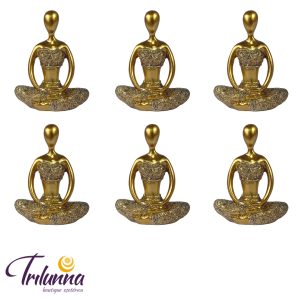 Estátuas Decorativas 06Cm Yogas Douradas Mod1 - 6 Peças