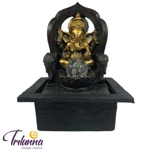 Fonte Decorativa Ganesha Dourado C/Bola - 28,5Cm