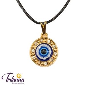 Gargantilha Olho Grego Círculo Strass 13Mm Dourada Cordão