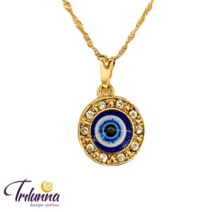 Gargantilha Olho Grego Círculo Strass 13Mm Dourada