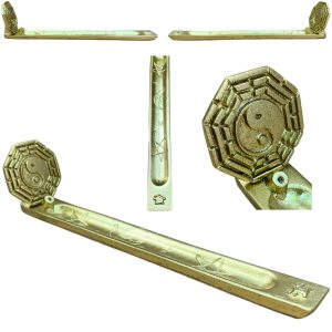 Incensário De Resina Régua Yin Yang Dourado