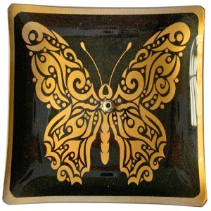Incensário Vidro 11,5Cm - Borboleta Preto/Dourado