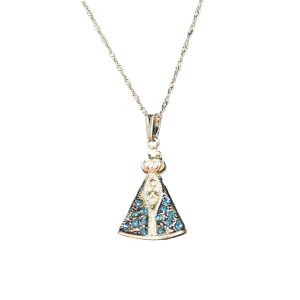 Gargantilha Nossa Senhora Aparecida C/Strass 30mm Prata