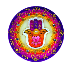 Mandala de Vidro Mão Hamsá 18cm