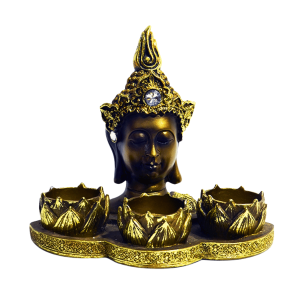 Buda Tibetano 16cm Dourado C/Porta Vela