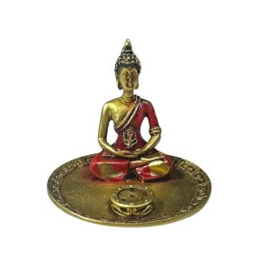 Incensário Redondo Buda Tibetano Dourado 8,5cm