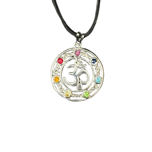 Gargantilha Om/Chakras Cordão 30mm Prata