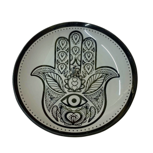 INCENSÁRIO VIDRO 13CM - MÃO HAMSÃ PRETO/BRANCO