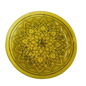 INCENSÁRIO VIDRO 13CM - MANDALA FLOR AMARELA