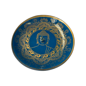 INCENSÁRIO VIDRO 13CM - BUDA BUSTO AZUL/DOURADO