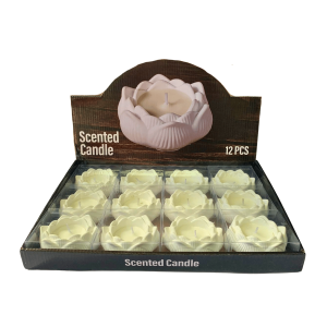 Caixa de Velas Flor c/ Pote Cerâmica Branca c/ 12un