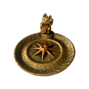 Incensário Pratinho Maneki Neko Dourado