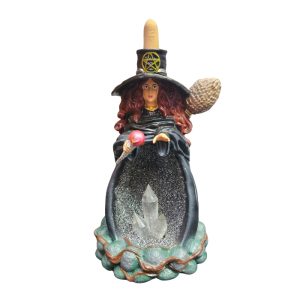 Incensário Cascata Místico Bruxa Preta 18cm Resina
