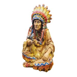 Índio Xamã Sentado com Cachimbo 19cm Resina