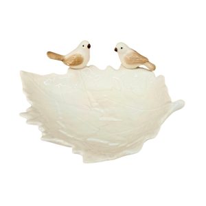 Petisqueira em Porcelana Branca com Pássaros 22cm Decorativa