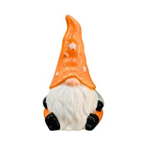 Gnomo Laranja com Sino em Porcelana 17cm Decorativo