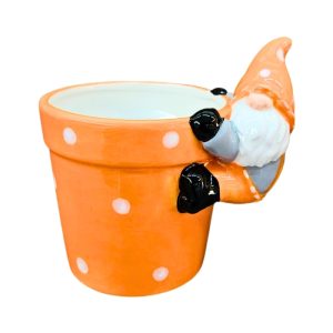 Cachepot com Gnomo Laranja em Porcelana 12cm Decorativo