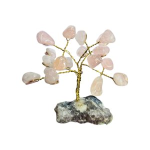Árvore De Pedra C/ Arame Mini 10cm Quartzo Rosa