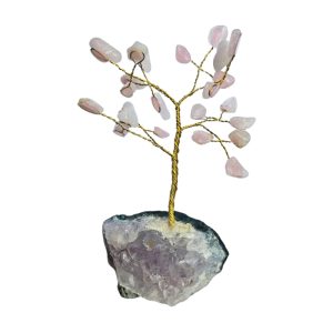 Árvore De Pedra C/ Arame 15cm Quartzo Rosa