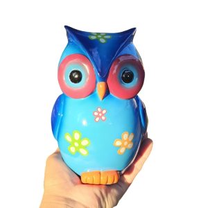 Cofrinho Coruja 19cm Azul Resina Decoração