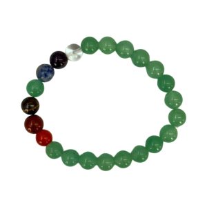 Pulseira De Pedra Quartzo Verde C/7 Chakras Bola N8 Especial