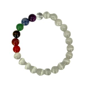 Pulseira De Pedra Quartzo Branco C/7 Chakras Bola N8 Especial