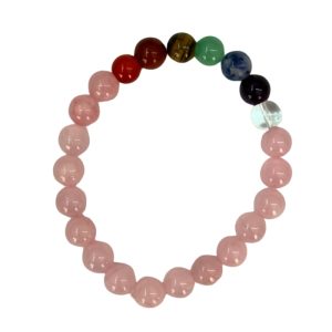 Pulseira De Pedra Quartzo Rosa C/7 Chakras Bola N8 Especial