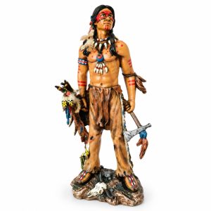 Estátua Índio Guerreiro em Resina 55cm com Machado e Detalhes