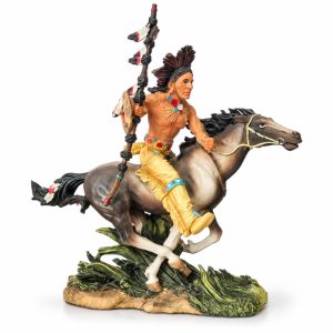 Estátua Índio Guerreiro a Cavalo em Resina 26cm