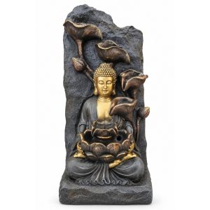 Fonte de Água Buda com Cascata de Folhas em Resina Bivolt 73cm