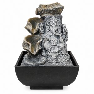 Fonte de Água Ganesha em Resina Cinza com Cascata Bivolt 19cm
