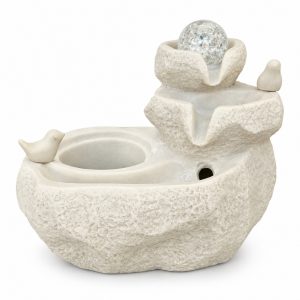 Fonte de Água Jardim Zen com Pássaros em Resina e Bola de Vidro Bivolt 21cm