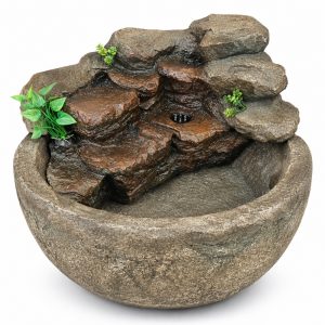 Fonte de Água Cascata de Pedras com Lago em Resina Bivolt 49cm