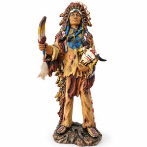 Estátua Índio Cacique com Cocar em Resina 54cm