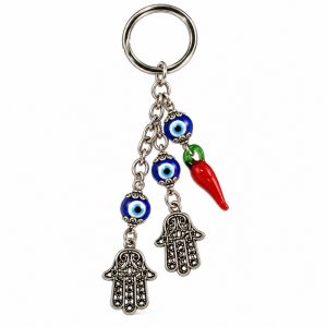 Chaveiro 13,5cm Olho Grego/Mão Hansã/Pimenta