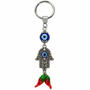 Chaveiro Olho Grego C/Mão Hamsa E Pimentas