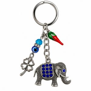 Chaveiro Olho Grego Elefante C/Trevo E Pimenta