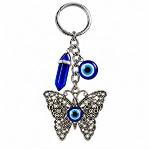 Chaveiro Olho Grego c/ Borboleta e Cristal Azul 11cm