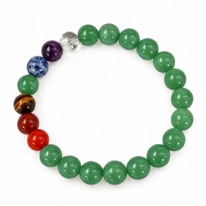Pulseira De Pedra Quartzo Verde C/7 Chakras Bola N8 Especial